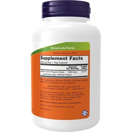 Now Supplements Kelp 325Mcg Natural Iodine Supports Healthy Thyroid Function Super Green 250 Veg Capsules