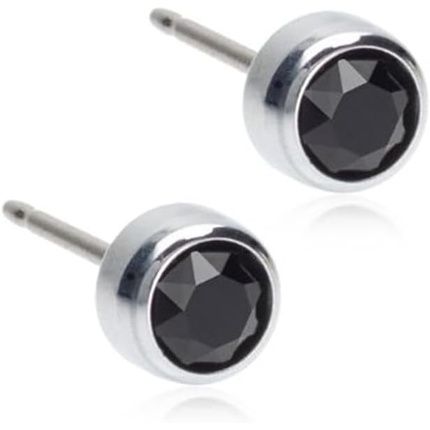 Blomdahl Hypoallergenic Silver Titanium Bezel Black Crystal Stud Earrings