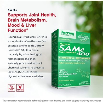 Jarrow Formulas Same 400Mg 60 Tablets - Supports Joint Health, Liver Function, Brain Metabolism, Mood & Antioxidant Defense - Image 3