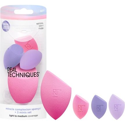 Real Techniques Sunrise To Sunset Miracle Complexion Sponge + 3 Minis Kit 4 Piece Set