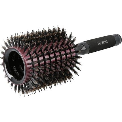 T4B Lussoni Round Wooden Hair Brush For Styling Long And Thick Hair With Boar Bristles And Nylon Pins Ceramic Coating 65Mm
