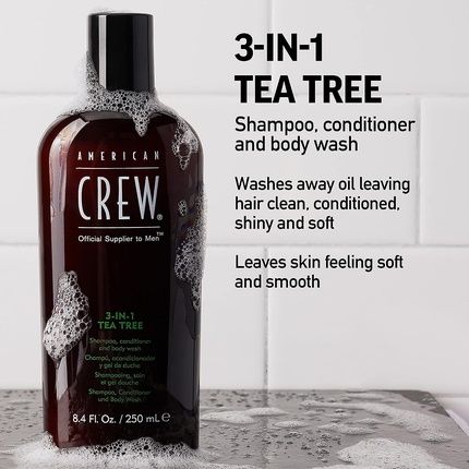 American Crew 3-In-1 Tea Tree Shampoo Conditioner Body 250Ml - Image 3
