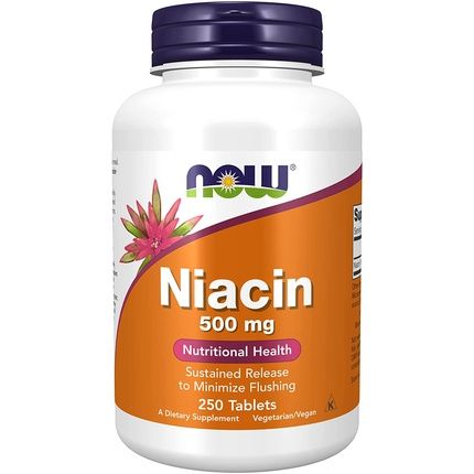 Now Supplements Niacin Vitamin B-3 500Mg Sustained Release Nutritional Health 250 Tablets