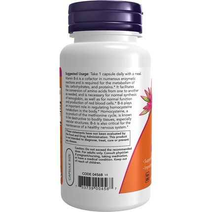 Now Supplements Vitamin B-6 Pyridoxine Hcl 100Mg Cardiovascular Health 100 Veg Capsules - Image 3