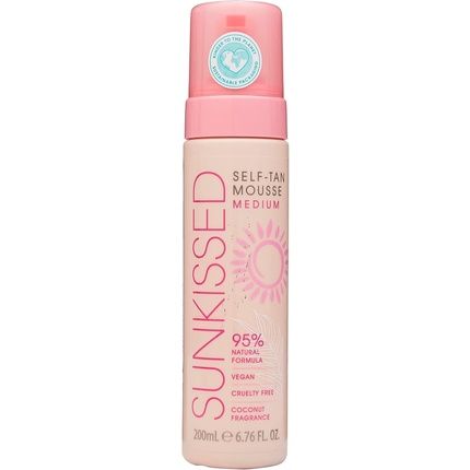 Sunkissed Self Tan Mousse Medium 200Ml 95% Natural Vegan Cruelty Free Coconut Fragrance