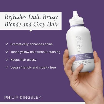 Philip Kingsley Pure Blonde/Silver Brightening Daily Purple Shampoo For Blonde Gray Silver Brassy Colored Highlighted Bleached Hair Toner 250Ml