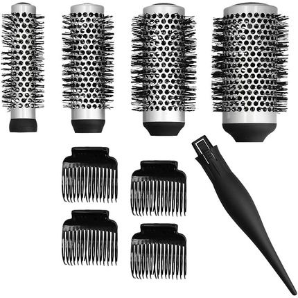 T4B Lussoni Professional Anti-Static Styling Brush Set With 4 Interchangeable Brush Heads, 4 Clips, Flexible Material - Black
