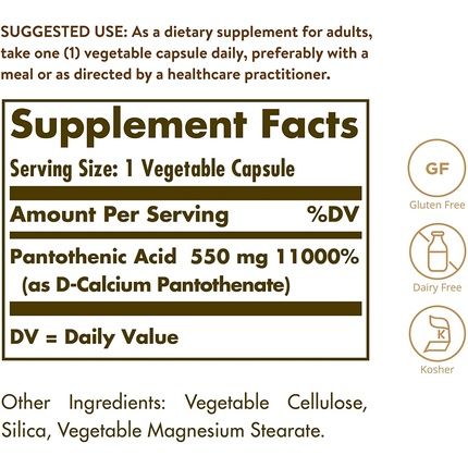 Solgar Pantothenic Acid 550Mg 50 Veg Caps