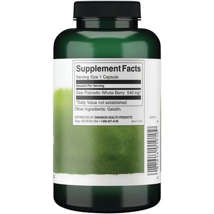Swanson Saw Palmetto Herbal Supplement Promoting Male Prostate Health Support 250 Capsules 540Mg - Image 3