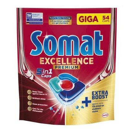 Somat Excellence Premium 5-In-1 Dishwasher Capsules 54 Pieces 1053G