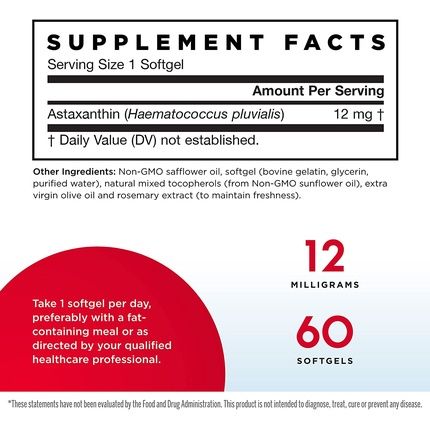 Jarrow Formulas Astaxanthin 12Mg Natural Antioxidant Carotenoid 60 Count