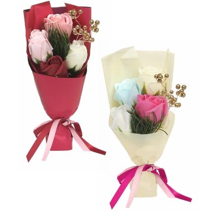 Emanuela Biffoli Soap Bouquet With 4 Roses Water Lily And Green