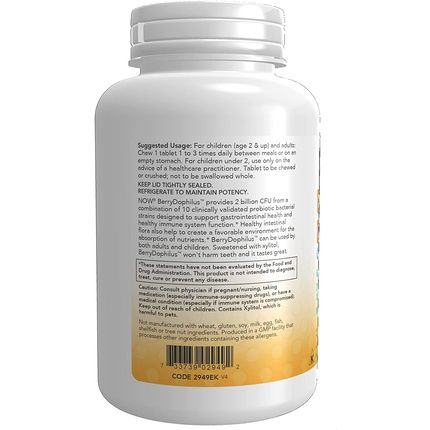 Now Supplements Berrydophilus With 2 Billion 10 Probiotic Strains Xylitol Sweetened 120 Chewables - Image 3