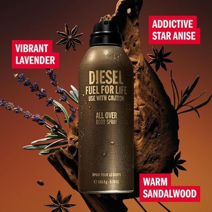 Diesel Body Spray Aftershave For Men 200Ml With Badiane, Lemon, Raspberry, Lavender, Cedar, Amber Wood, And Powdery Musk