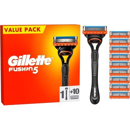 Gillette Fusion5 Men'S Razor With Precision Trimmer And 10 Razor Blade Refills 5 Anti-Friction Blades 1 Count