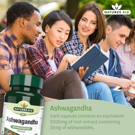 Natures Aid Ashwagandha 5000Mg 30 Tablet Capsules High Strength Root Extract Supplement