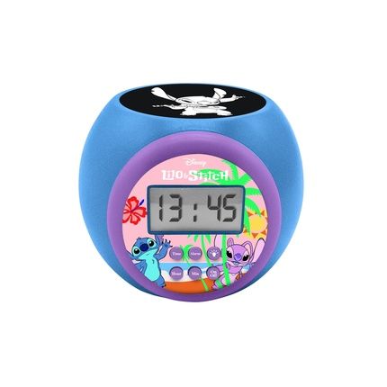 Lexibook Disney Stitch Projector Clock With Snooze Alarm Function Night Light With Timer Lcd Screen Battery Operated Blue