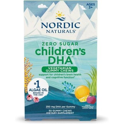 Nordic Naturals Zero Sugar Children'S Dha Vegetarian Gummy Chews Passion Fruit Lemon Flavor 30 Gummies
