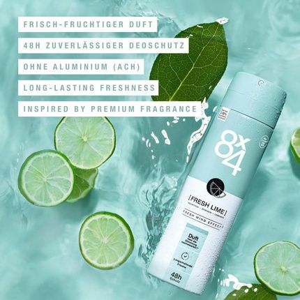8X4 Fresh Lime Deodorant Spray With Fresh Citrus Notes 48H Protection 150Ml