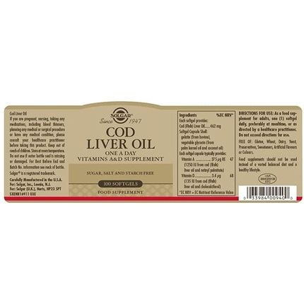 Solgar Cod Liver Oil Softgels 100 Pack - Image 3