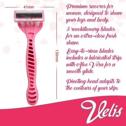 Velis Women'S Six Blade Razor With Rubber Handles And Textured Grips 4 Pack