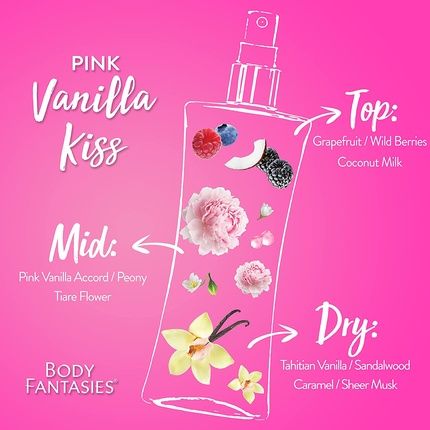 Body Fantasies Signature Pink Vanilla Kiss Fantasy Fragrance Body Spray 8 Fl Oz