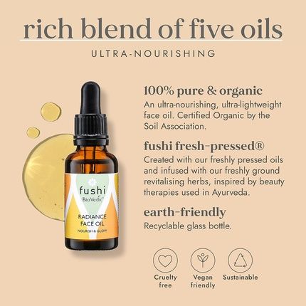 Fushi Biovedic Radiance Face Oil 30Ml Ayurvedic Herb Manjisthta, Kalahari Melon Seed & Raspberry Seed
