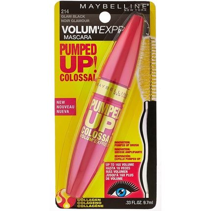 Maybelline Volum' Express Pumped Up Colossal Washable Mascara 214 Glam Black 0.33 Fl. Oz. (9.7 Ml)