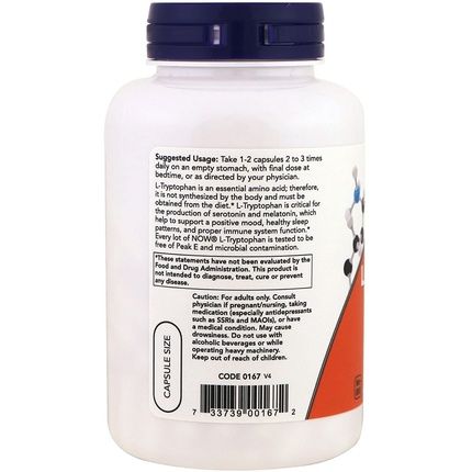 Now Foods L-Tryptophan 500Mg Vegetarian Capsules 120 Count