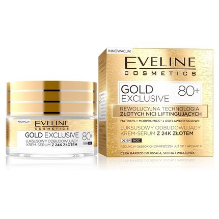 Eveline Gold Exclusive 80+ Luxury Rebuilding Cream-Serum With 24K Gold For Very Mature Skin 50Ml