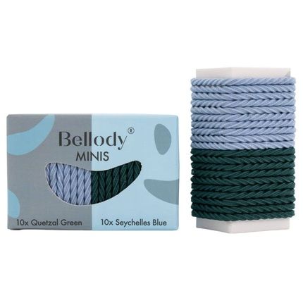 Bellody Minis Small Mini Hair Ties For Stylish Braids And Small Braids 20 Pieces Green/Blue