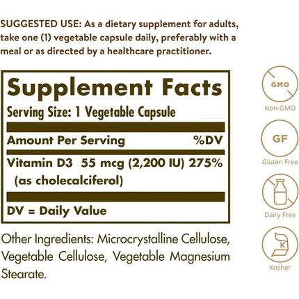 Solgar Vitamin D3 2200 Iu Vegetable Capsules 100 Count