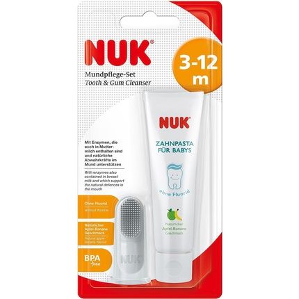 Nuk Oral Care Set With Natural Apple/Banana Flavored Baby Toothpaste And Finger Toothbrush - Image 3