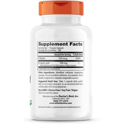 Doctor'S Best Stabilized R-Lipoic Acid With Bioenhanced Na-Rala 100Mg - 180 Count - Image 3