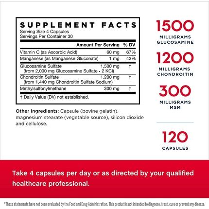 Jarrow Formulas Glucosamine Chondroitin Msm Nutrient Support Of Joint Health With Vitamin C & Manganese 120 Capsules