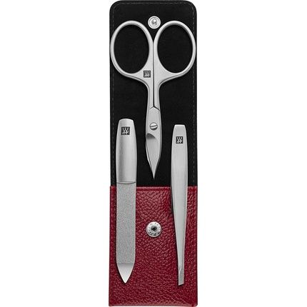 Zwilling Twinox Manicure And Pedicure Care Set 3 Pieces Premium Quality Leather Travel Case Asian Competence Red With Scissors