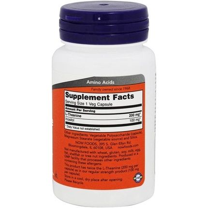 Now Foods Double Strength L-Theanine 200Mg 60 Vegetarian Capsules