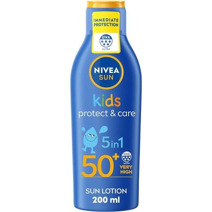 Nivea Sun Kids Protect & Care Spf 50+ Lotion 200Ml Moisturising Sun Cream Fast-Absorbing Bottle