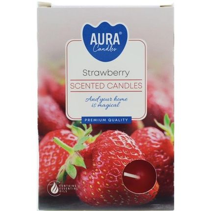 Aura Candles Scented Tealights Strawberry 6 Pieces Approx 4 Hours Burning Time