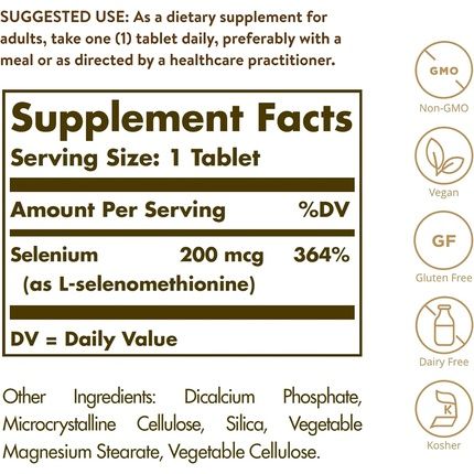 Solgar Selenium 200G Yeast Free Healthy Hair & Nails Supports The Metabolism Vital Mineral 250 Tablets