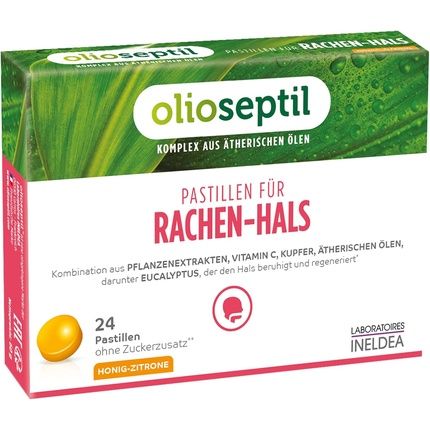 Olioseptil Throat Lozenges Without Added Sugar With Plant Extracts, Vitamin C, Copper, And Essential Oils - Soothes The Throat