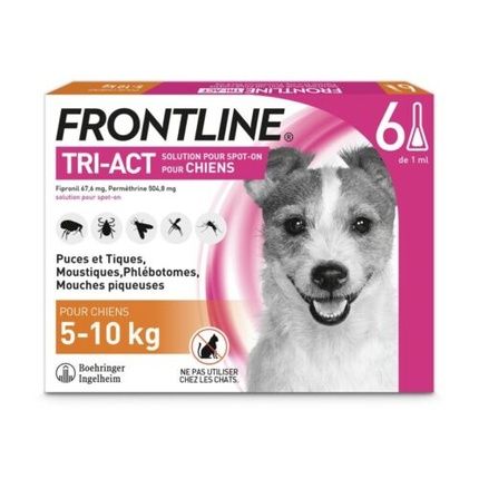 Frontline Tri-Act Dog Anti-Flea Tick Lice Larvae Eggs 5-10Kg - 6 Pipettes