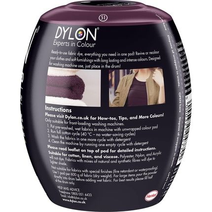 Dylon Washing Machine Fabric Dye Pod For Clothes And Soft Furnishings 350G Plum Red