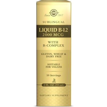 Solgar Liquid B12 2000Mg With B-Complex - Healthy Nervous System, Heart, Mind, And Red Blood Cell Formation 59Ml