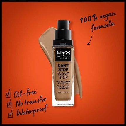 Nyx Professional Makeup Can'T Stop Won'T Stop Full Coverage Foundation Vegan Formula Matte Finish Caramel 15