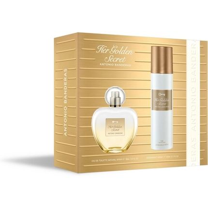 Banderas Perfumes Her Golden Secret Gift Set For Women Edt 80Ml + Deodorant 150Ml Fruity Floral Vanilla Notes