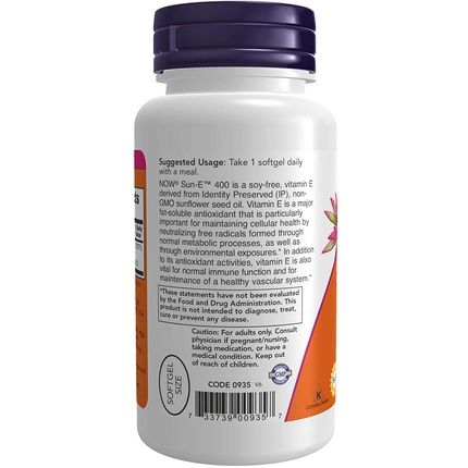 Now Sun-E 400 Iu With D-Alpha Tocopherol From Non-Gmo Sunflower Oil 60 Softgels - Image 3