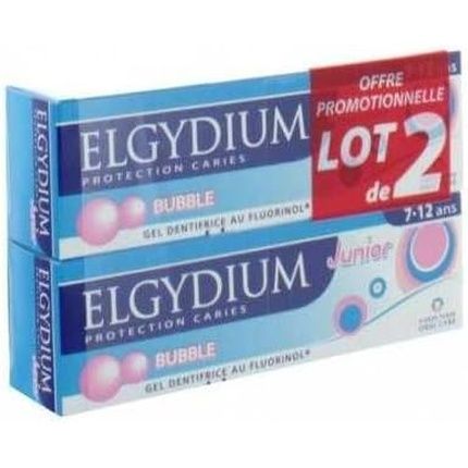 Elgydium Junior Toothpaste Gel Decay Protection For Ages 7-12 Bubble Aroma - Pack Of 2