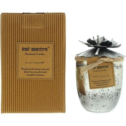 Bali Mantra Hibiscus Glass Silver Peach Grapefruit Candle 500G