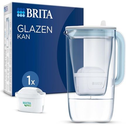 Brita Blue Glass Carafe 2.5L With Brita Maxtra Pro All-In-1 Filter Cartridge - Reduces Tartar, Chlorine, Certain Impurities And Certain Metals